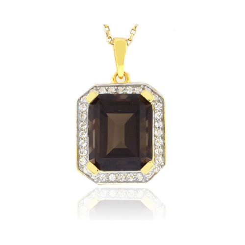 Emerald Cut Big Smoked Topaz Sterling Silver Pendant
