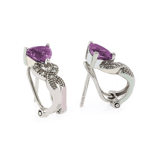 Alexandrite Omega Back Silver Earrings