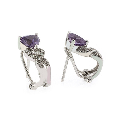 Alexandrite Omega Back Silver Earrings