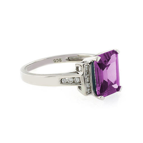 Emerald Cut Pink to Blue Color Change Silver Ring