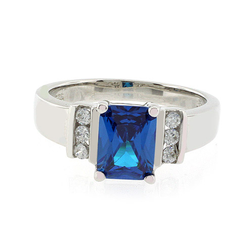 Emerald Cut Sterling Silver Blue Topaz Ring
