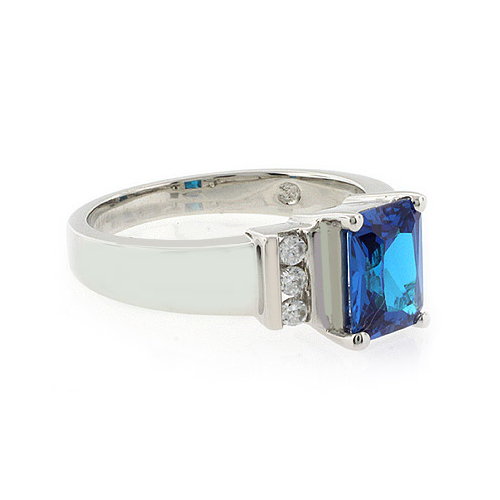 Emerald Cut Sterling Silver Blue Topaz Ring