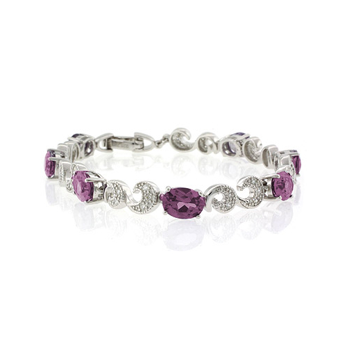 Oval Cut Alexandrite Silver Bracelet Purple to Pink Color Change