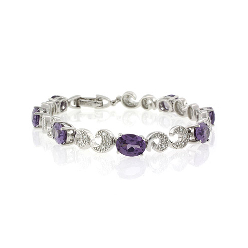Oval Cut Alexandrite Silver Bracelet Purple to Pink Color Change