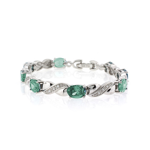 Oval Cut Green to Blue Alexandrite Silver Bracelet