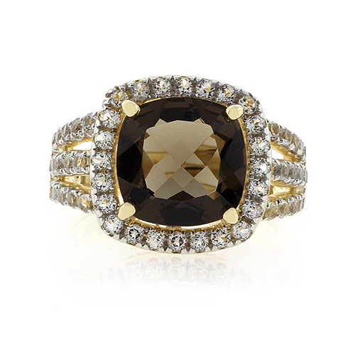 Genuine Cushion Cut Smoky Topaz Sterling Silver Ring