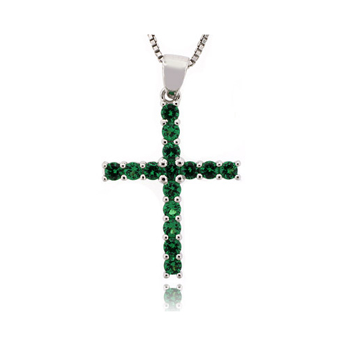 Emerald Sterling Silver Cross Pendant