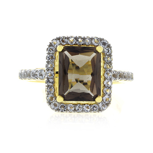 Genuine Emerald Cut Smoky Topaz Sterling Silver Ring
