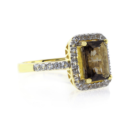 Genuine Emerald Cut Smoky Topaz Sterling Silver Ring