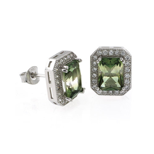 Emerald Cut Tourmaline Watermelon Silver Earrings