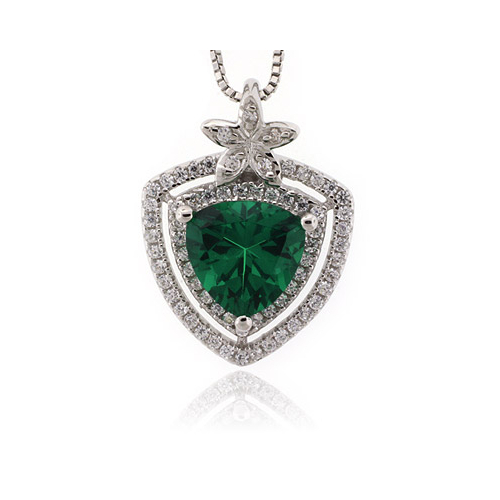 Emerald Trillion Cut Stone Flower Pendant