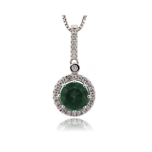 Round Cut Emerald Gemstone Silver Pendant