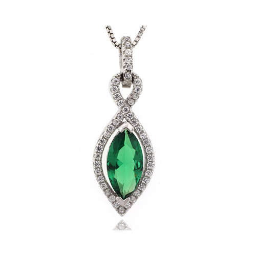 Marquise Cut Emerald Silver Pendant