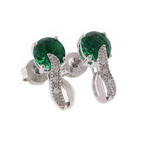 Round Cut Emerald Post Back Earrings