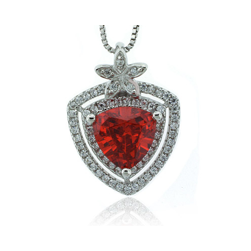 Mexican Fire Cherry Opal Trillion Cut Stone Flower Pendant