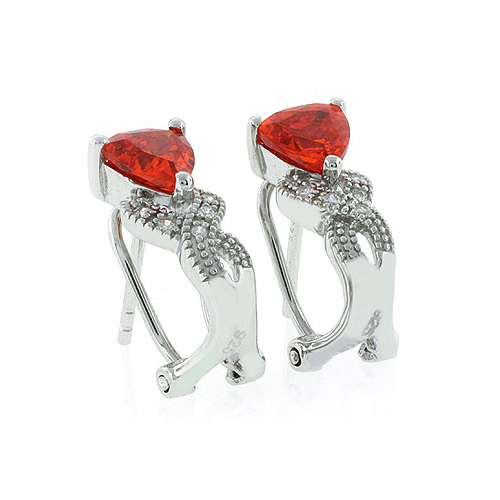 Fire Opal Omega Back Silver Earrings
