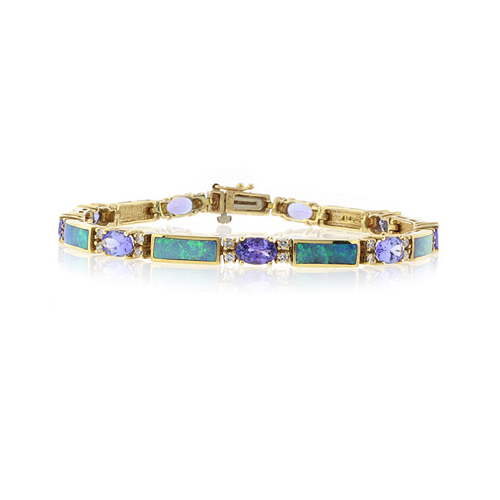 Genuine Australian Opal and Tanzanite Gold Bracelet