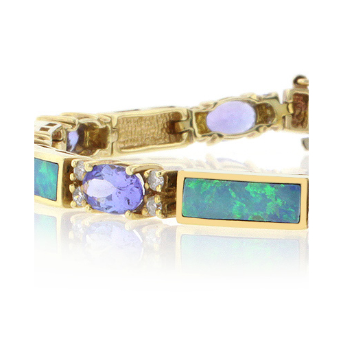 Genuine Australian Opal and Tanzanite Gold Bracelet
