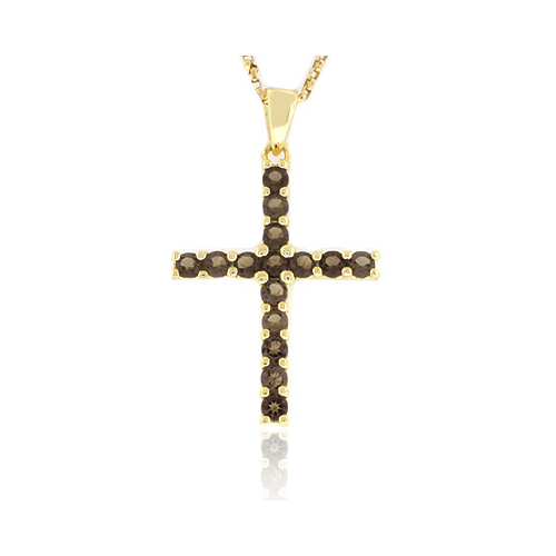 Authentic Smoked Topaz Sterling Silver Cross Pendant