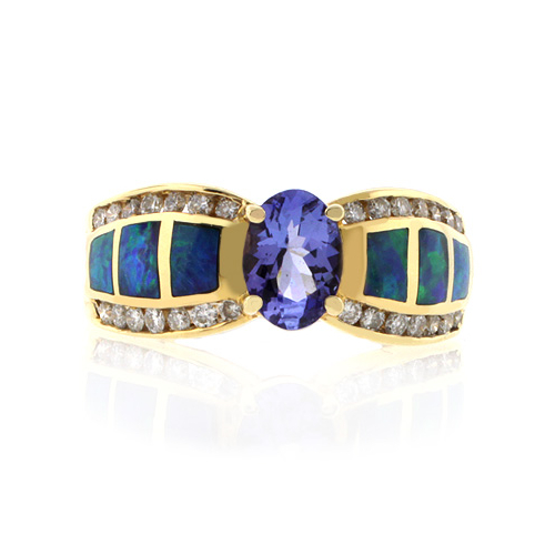 Opal with Tanzanite Gold Ring