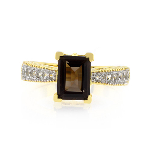 Smoky Topaz Emerald Cut Gemstone Sterling Silver Ring