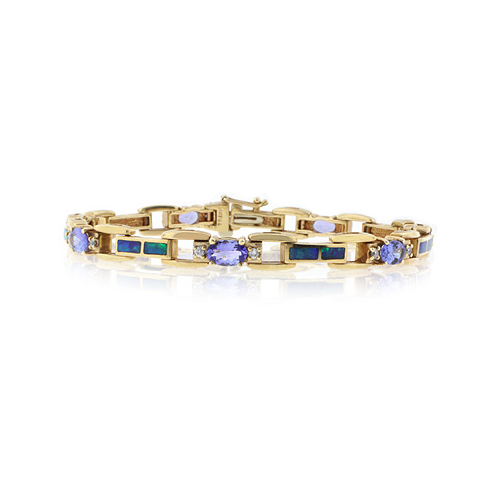 Best Online Genuine Tanzanite and Australian Opal Solid Gold Bracelet