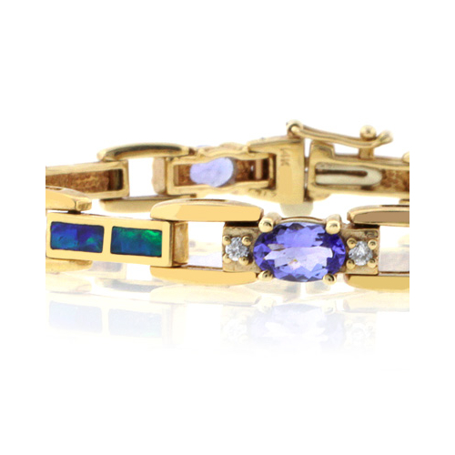 Best Online Genuine Tanzanite and Australian Opal Solid Gold Bracelet
