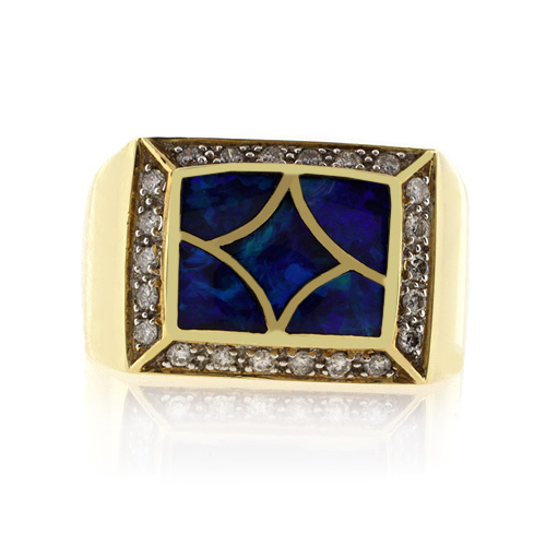 Genuine Opal Ring 0.28 ct tw Diamonds 14K Yellow Gold