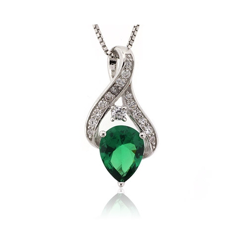 Silver Emerald Pendant Pear Cut Stone