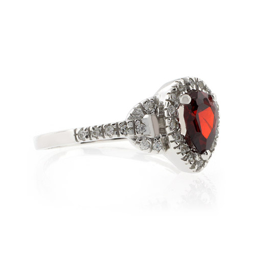 Sterling Silver Pear Cut Red Garnet Ring