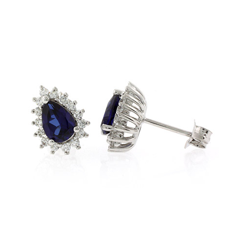 Pear Cut Sapphire Silver Post Back Earrings