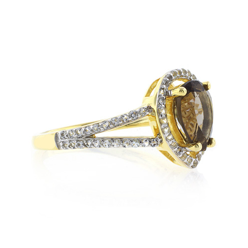 Pear Cut Genuine Smoky Topaz Sterling Silver Ring