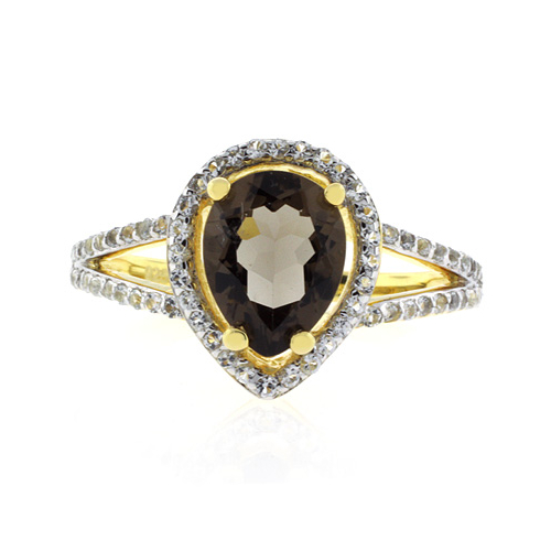 Pear Cut Genuine Smoky Topaz Sterling Silver Ring