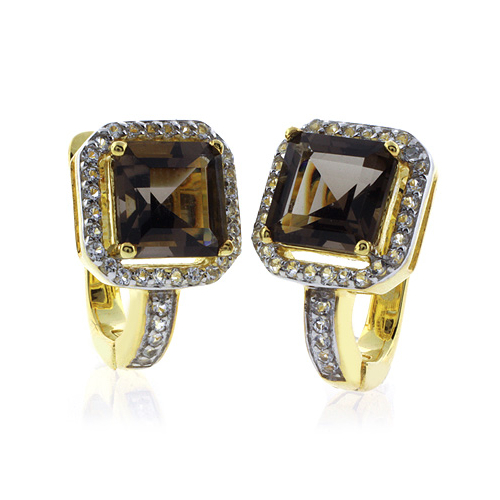 Sterling Silver Smoked Topaz Gold Plated Earrings