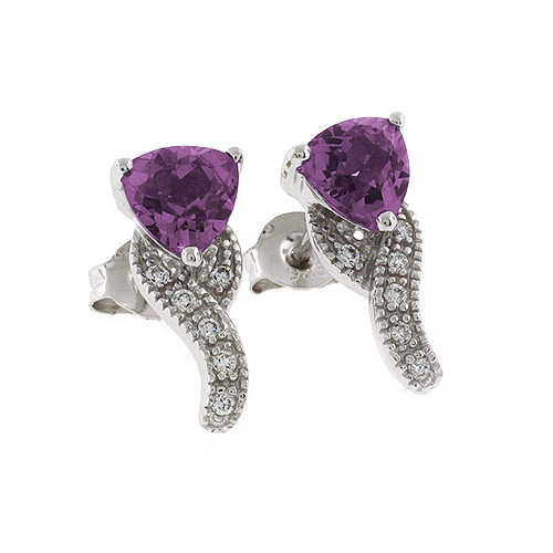 Bluish to Purple Color Change Post Back Silver Earrings