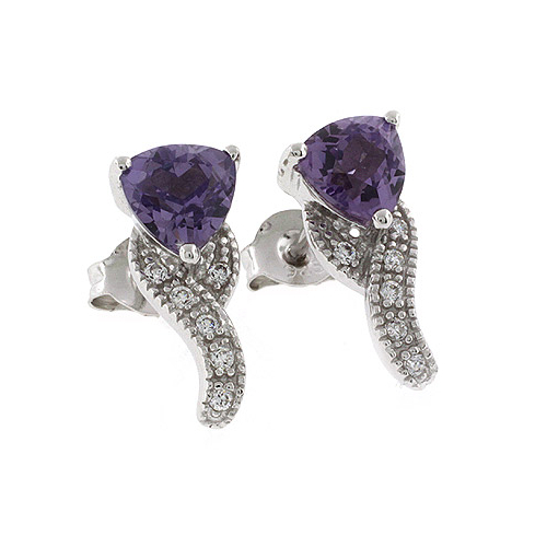 Bluish to Purple Color Change Post Back Silver Earrings