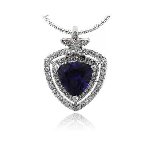 Blue Sapphire Trillion Cut Stone Flower Pendant
