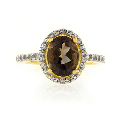 Smoky Topaz Solitaire With Accents Sterling Silver Ring