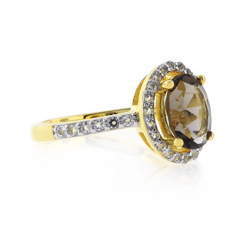 Smoky Topaz Solitaire With Accents Sterling Silver Ring