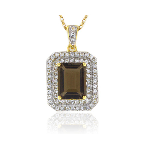 Emerald Cut Smoked Topaz Sterling Silver Pendant