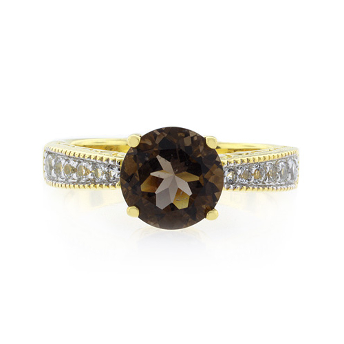 Smoky Topaz Round Cut Stone Sterling Silver Ring