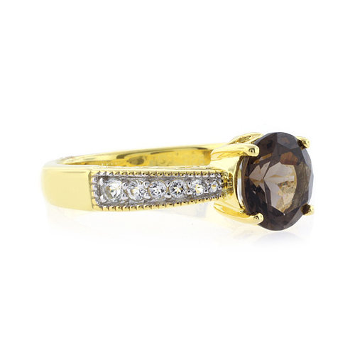 Smoky Topaz Round Cut Stone Sterling Silver Ring