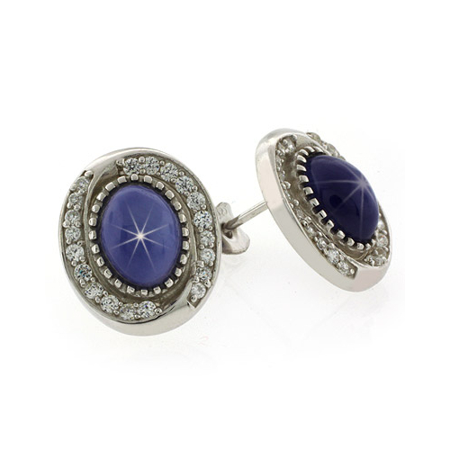 Blue Star Sapphire Earrings