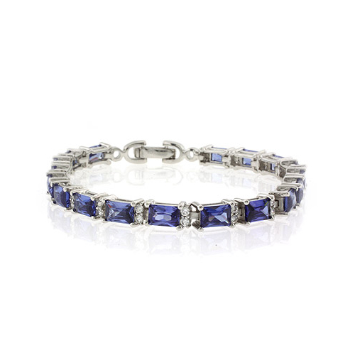 Emerald Cut Tanzanite Silver Bracelet