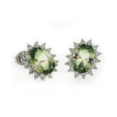Oval Cut Tourmaline Stud Silver Earrings