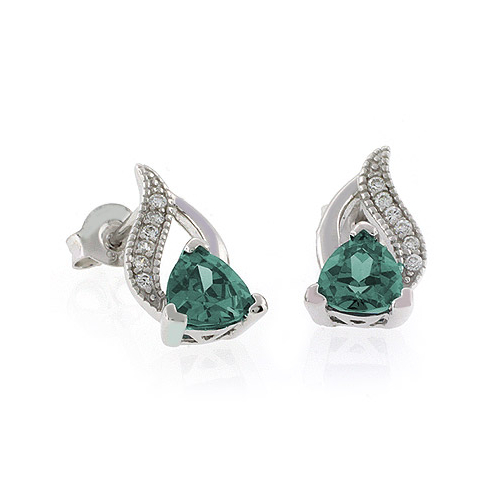 Alexandrite Color Change Post Back Silver Earrings Bluish to Green