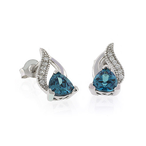 Alexandrite Color Change Post Back Silver Earrings Bluish to Green