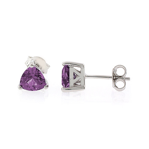 Alexandrite Trillion Cut Stud Earrings Purple to Pink