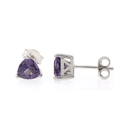 Alexandrite Trillion Cut Stud Earrings Purple to Pink