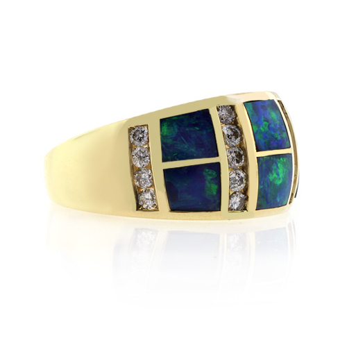 14k Yellow Gold Natural Opal Diamond Ring